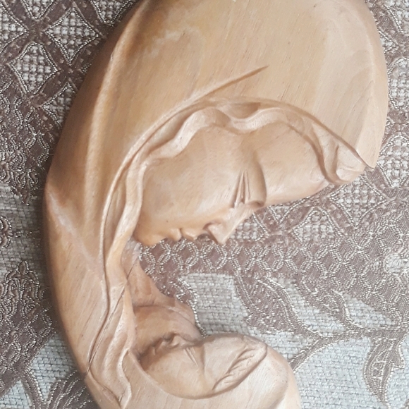 Vintage Hand Carved Adalbart Thibault Wooden Plaque Mother & Child - Picture 2 of 14